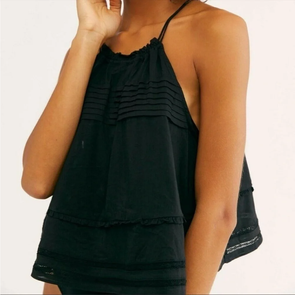 🔥Hp🔥Nwt Free People Intimately Black Trust Me Bodysuit Ruffle Tassel Top Small
